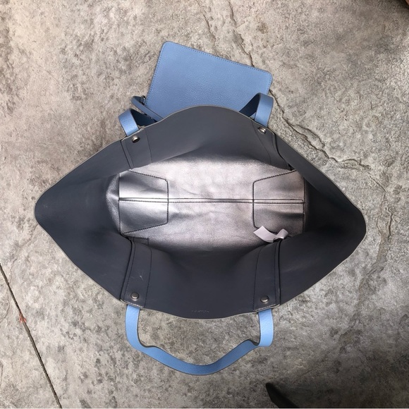 Zara reversible oversized tote bag blue / silver grey with pouch - Picture 7 of 11